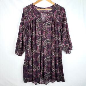 American Eagle Outfitters Purple Paisley Long Sleeve Boho Dress Large